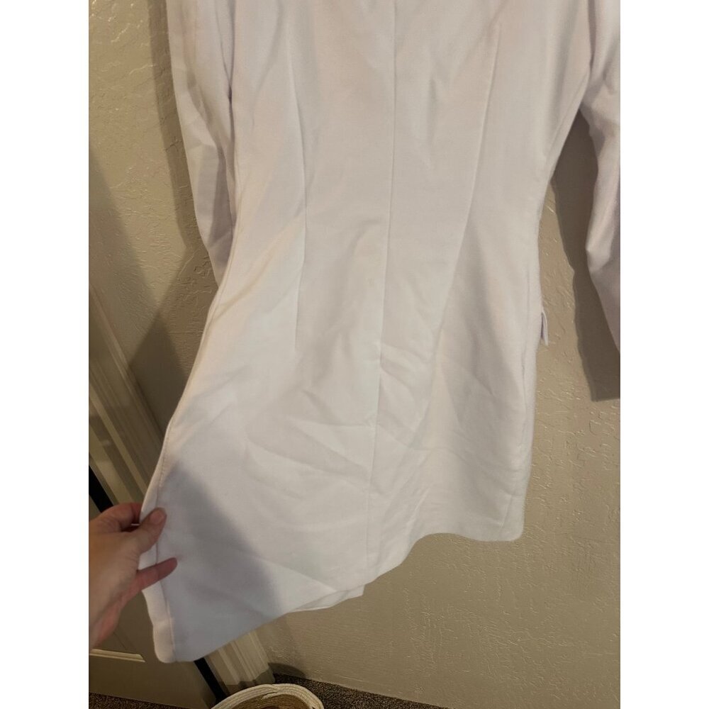 Y Lichi White Cotton Two Button Plunge V Neck Long Blazer Professional Dress - Picture 14 of 14